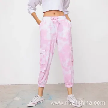 Womens Sport Tie Dye Pocket Jogger Pants